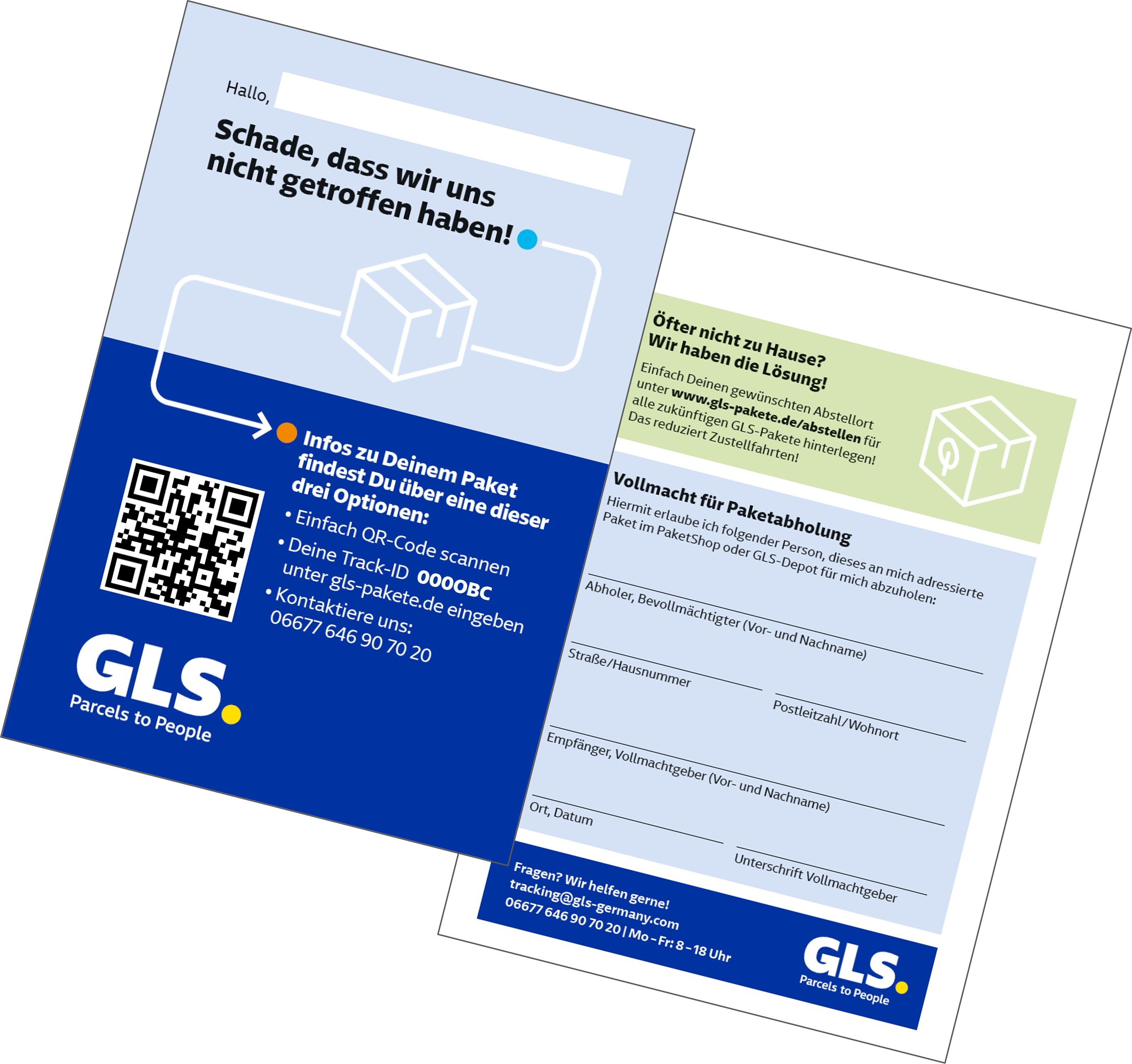 GLS Paketdienst Benachrichtigungskarte bei missglücktem Zustellversuch