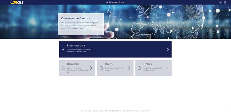 Simple overview of customs data entry in the GLS customs portal