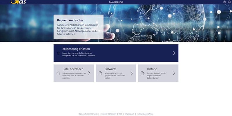 Einfache Übersicht über die Erfassung der Zolldaten im GLS Zollportal.